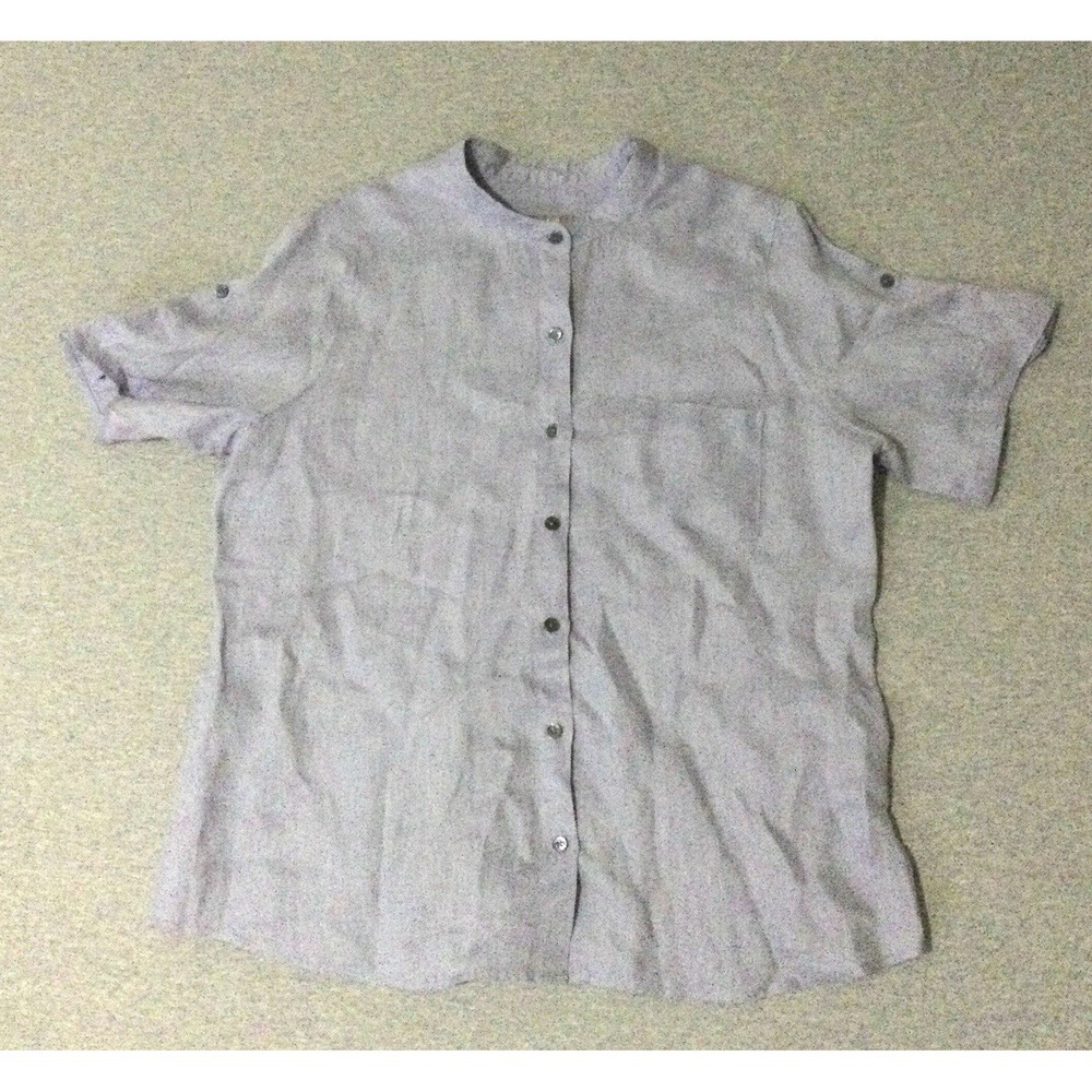 Pure Jill J Jill 100% Linen Blouse purple Sz Med Petite Buttons Casual
